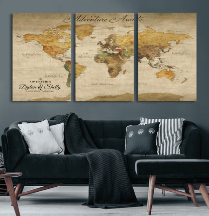 50298017-MGV-CV-36X24-Personalized World Map Print, Customizable Push Pin Framed World Map Print on Canvas - Custom Quote on Map Print