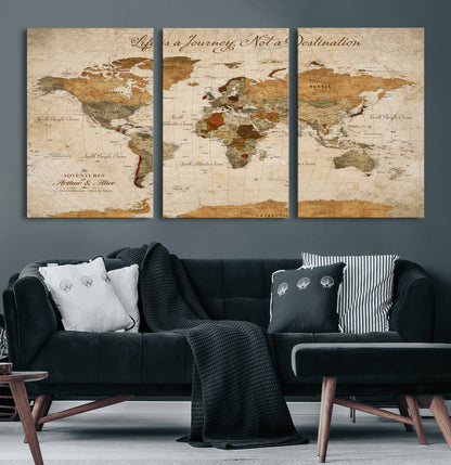 79036691-MGV-CV-30X20-Custom Push Pin World Map Wall Canvas Print – Personalized Travel Tracker with Pins – Framed Custom Quotie Canvas for Home Office Decor