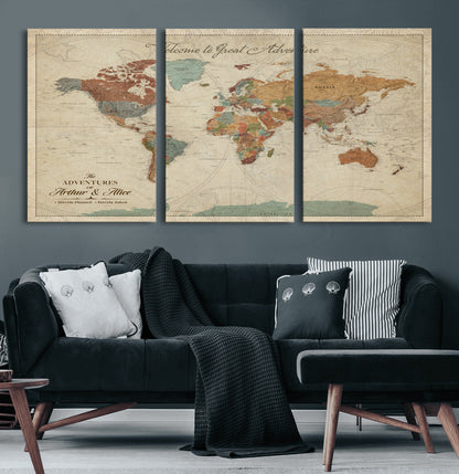 17587858-MGV-CV-36X24-Custom Push Pin World Map Wall Canvas Print – Personalized Travel Tracker with Pins – Framed Custom Quotie Canvas for Home Office Decor
