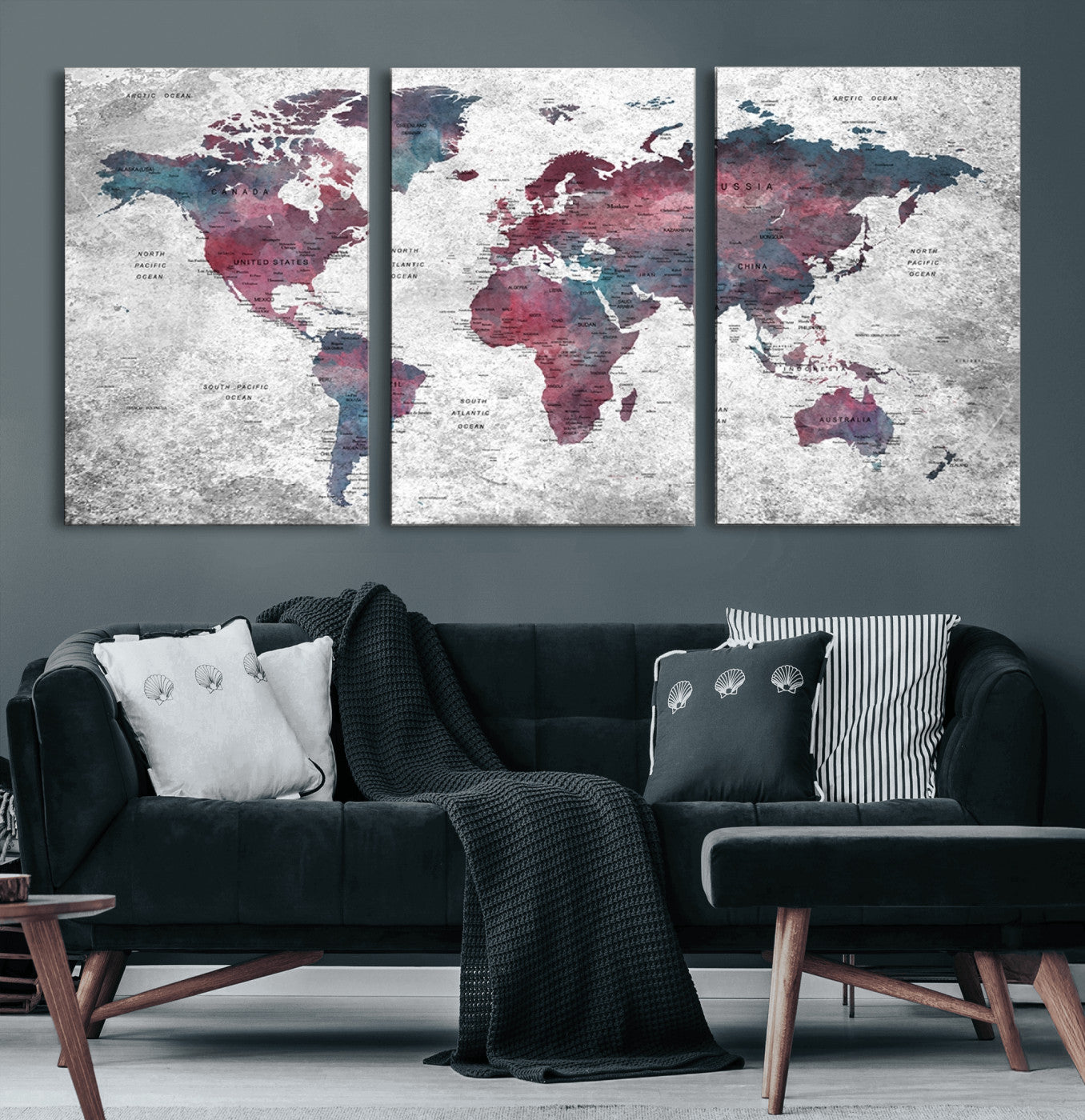 Push Pin World Map Canvas Print – Framed Wall Art for Couples to Track Their Travels – Anniversary Gift or Home Adventure Decor