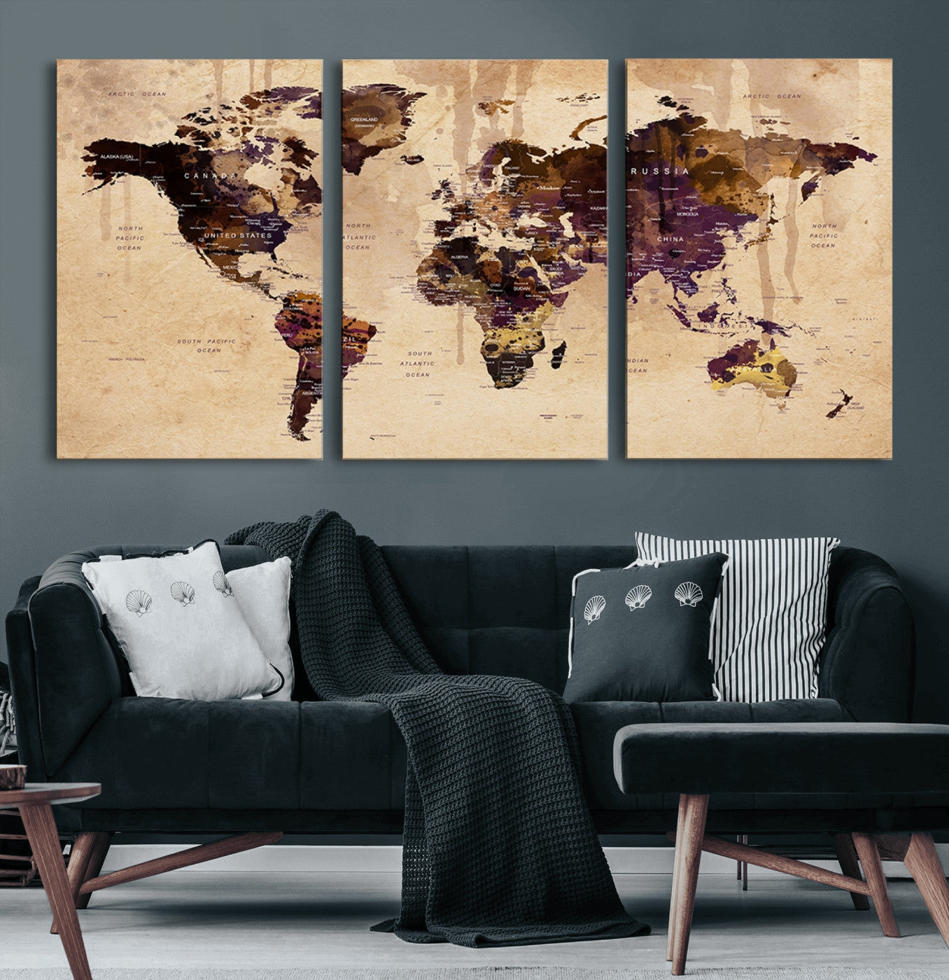 Push Pin World Map Canvas Print – Framed Wall Art for Couples to Track Their Travels – Anniversary Gift or Home Adventure Decor