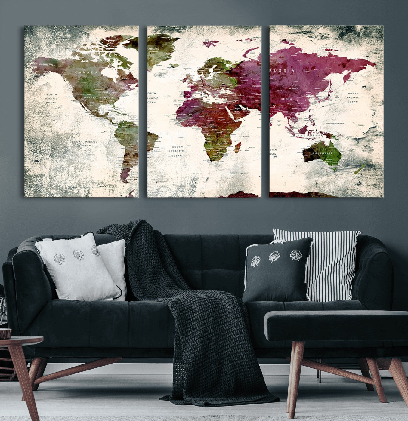 Push Pin World Map Canvas Print – Framed Wall Art for Couples to Track Their Travels – Anniversary Gift or Home Adventure Decor