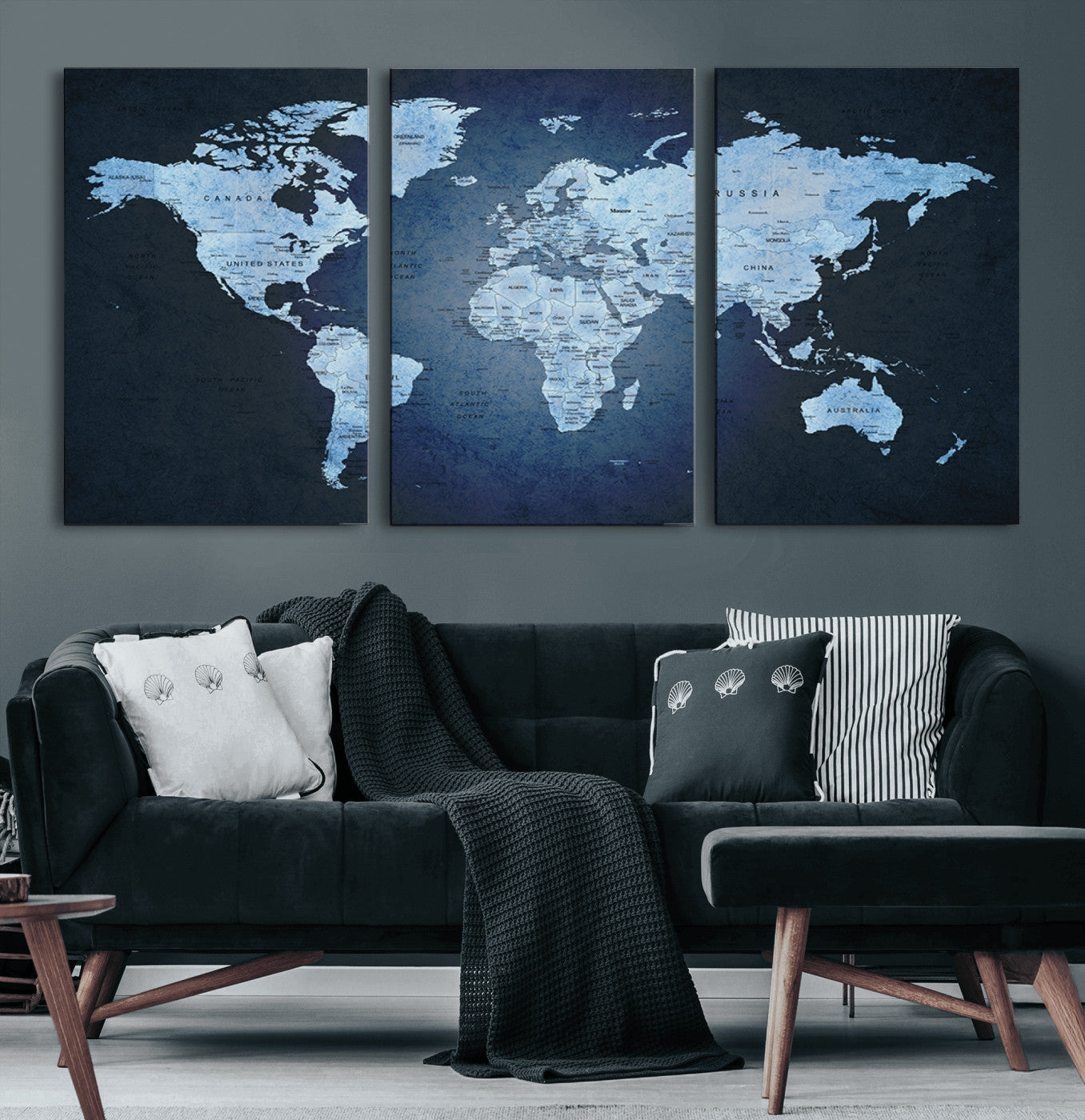 Push Pin World Map Canvas Print – Framed Wall Art for Couples to Track Their Travels – Anniversary Gift or Home Adventure Decor