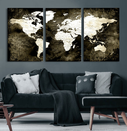 66737-MGV-CV-36X24-Push Pin World Map Canvas Print – Framed Wall Art for Couples to Track Their Travels – Anniversary Gift or Home Adventure Decor