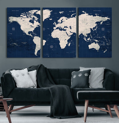 Push Pin World Map Canvas Print – Framed Wall Art for Couples to Track Their Travels – Anniversary Gift or Home Adventure Decor
