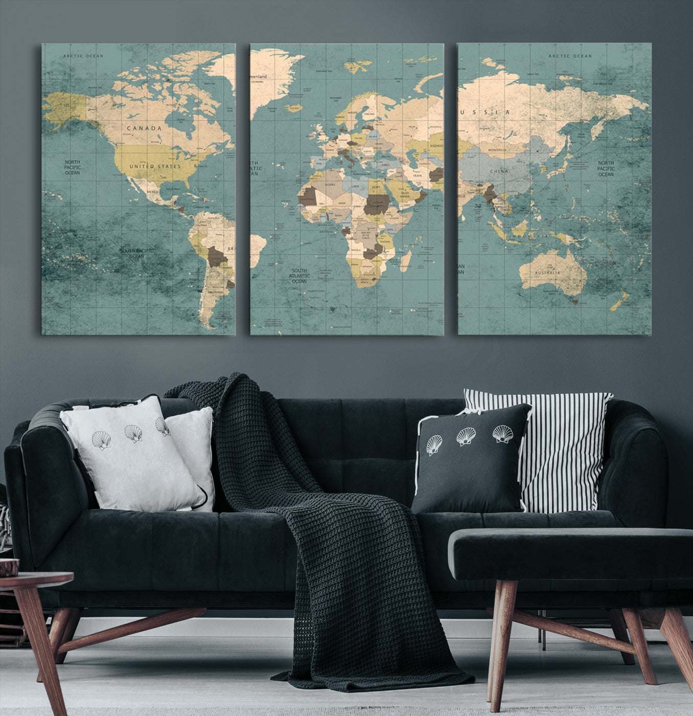 Classic World Map Wall Art Canvas Print, Framed Retro Map Art Picture Print, Vintage Atlas Perfect Rustic Explorer Decor Artwork