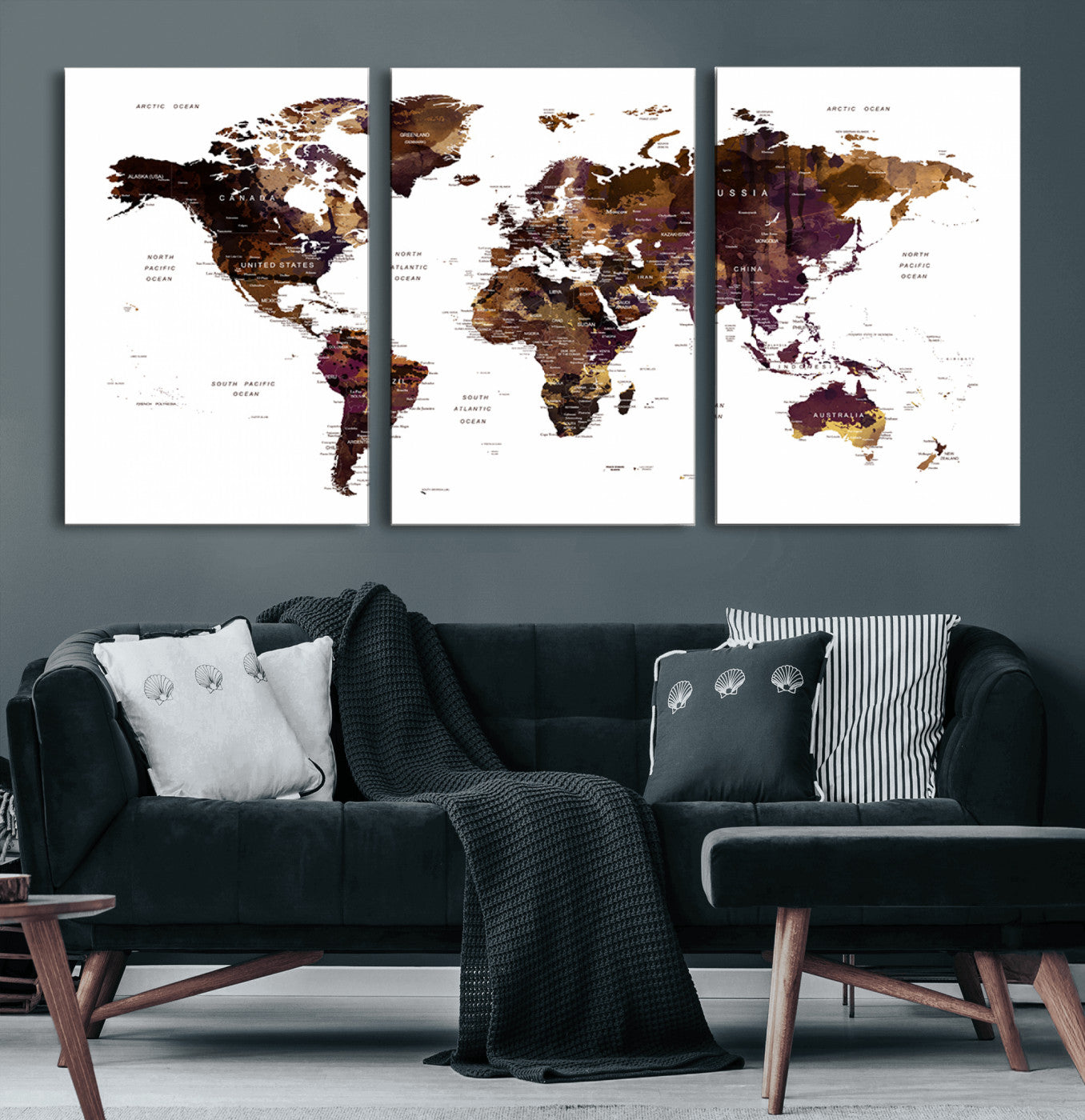 Push Pin World Map Canvas Print – Framed Wall Art for Couples to Track Their Travels – Anniversary Gift or Home Adventure Decor