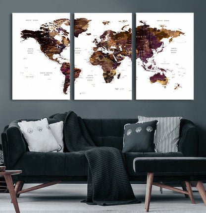 Push Pin World Map Canvas Print – Framed Wall Art for Couples to Track Their Travels – Anniversary Gift or Home Adventure Decor