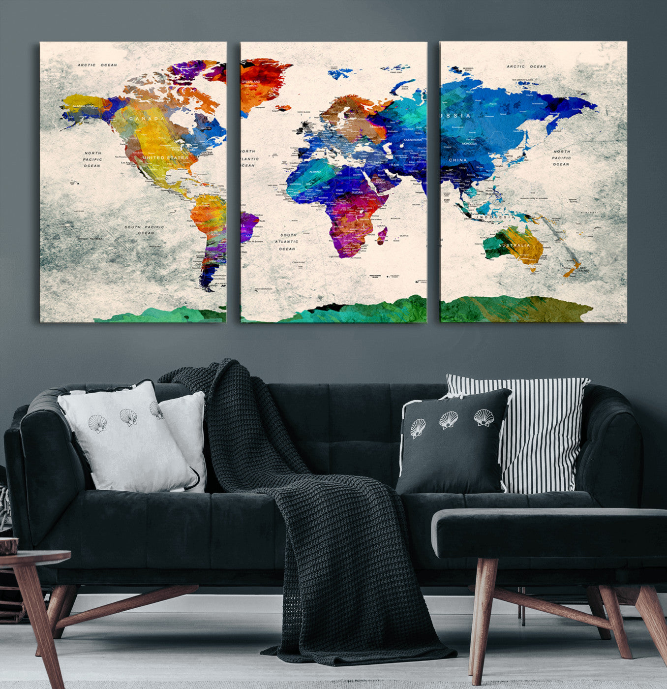 Push Pin World Map Canvas Print – Framed Wall Art for Couples to Track Their Travels – Anniversary Gift or Home Adventure Decor