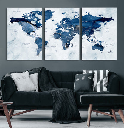 Push Pin World Map Canvas Print – Framed Wall Art for Couples to Track Their Travels – Anniversary Gift or Home Adventure Decor