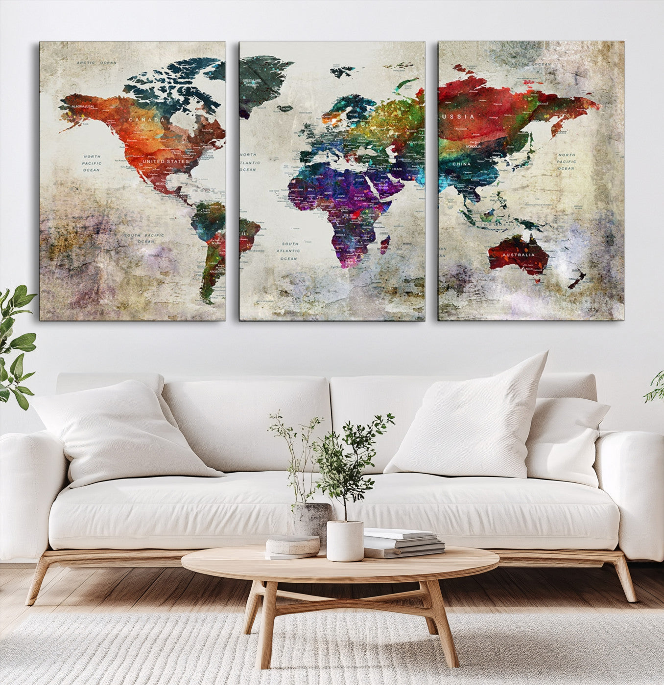 Push Pin World Map Canvas Print – Framed Wall Art for Couples to Track Their Travels – Anniversary Gift or Home Adventure Decor