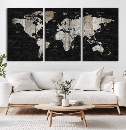 89998-MGV-CV-60X30-3P-Push Pin World Map Canvas Print – Framed Wall Art for Couples to Track Their Travels – Anniversary Gift or Home Adventure Decor