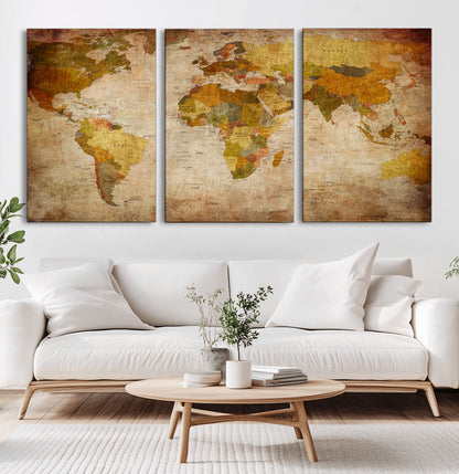 Push Pin World Map Canvas Print – Framed Wall Art for Couples to Track Their Travels – Anniversary Gift or Home Adventure Decor