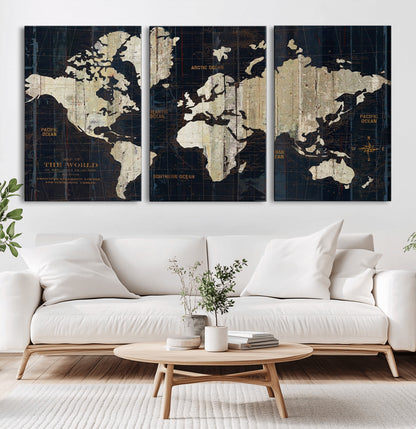 Push Pin World Map Canvas Print – Framed Wall Art for Couples to Track Their Travels – Anniversary Gift or Home Adventure Decor