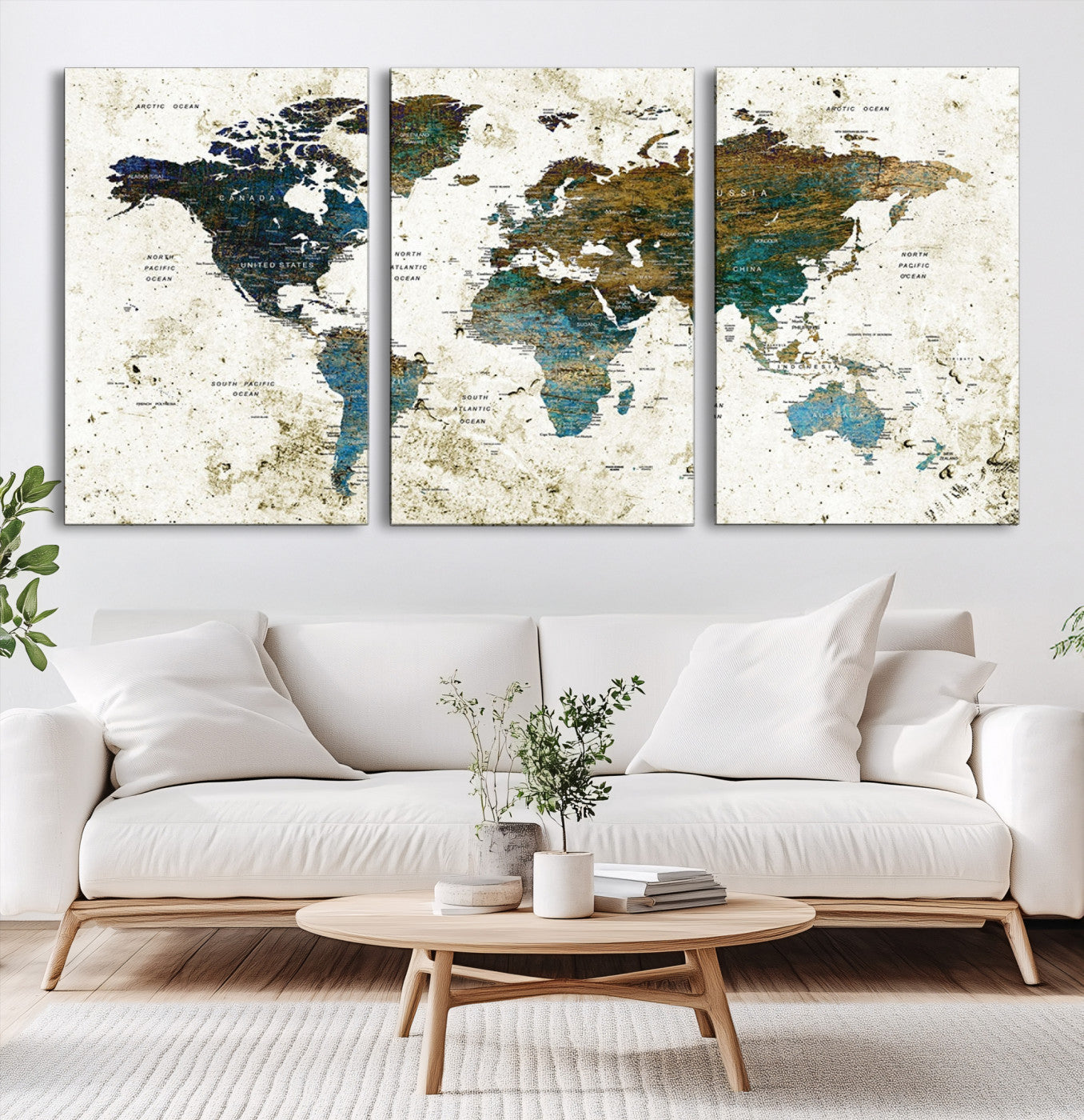 Vintage World Map Wall Art Canvas Print, Framed Rustic Earth Map Art Picture Print, Antique Map Perfect Rustic Vintage Decor Artwork