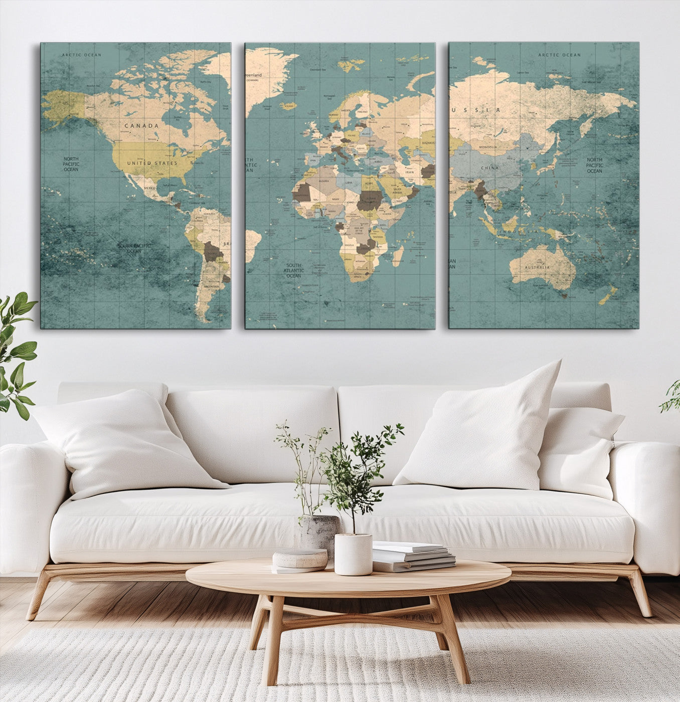 Classic World Map Wall Art Canvas Print, Framed Retro Map Art Picture Print, Vintage Atlas Perfect Rustic Explorer Decor Artwork
