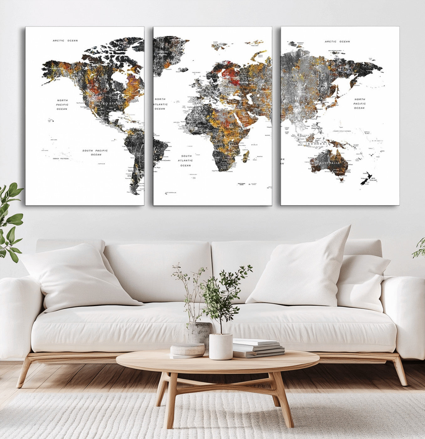 Push Pin World Map Canvas Print – Framed Wall Art for Couples to Track Their Travels – Anniversary Gift or Home Adventure Decor