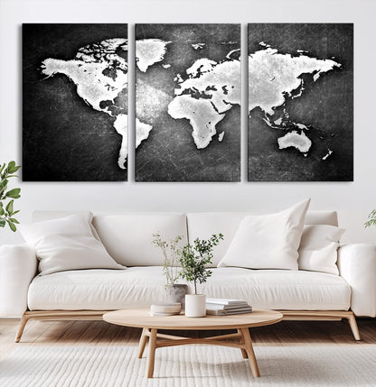 34390-MGV-CV-60X30-3P-World Map Wall Art Canvas Print – Framed Wall Art for Anniversary Gift or Home Adventure Decor