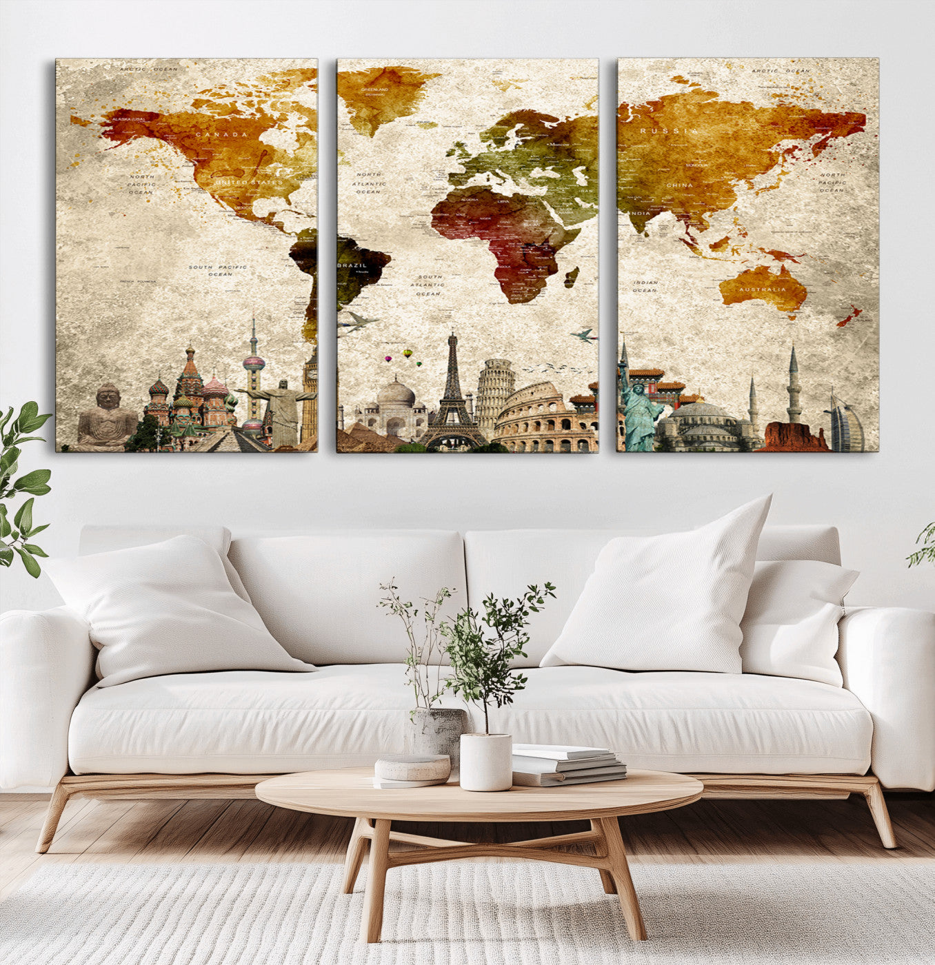 Push Pin World Map Canvas Print – Framed Wall Art for Couples to Track Their Travels – Anniversary Gift or Home Adventure Decor