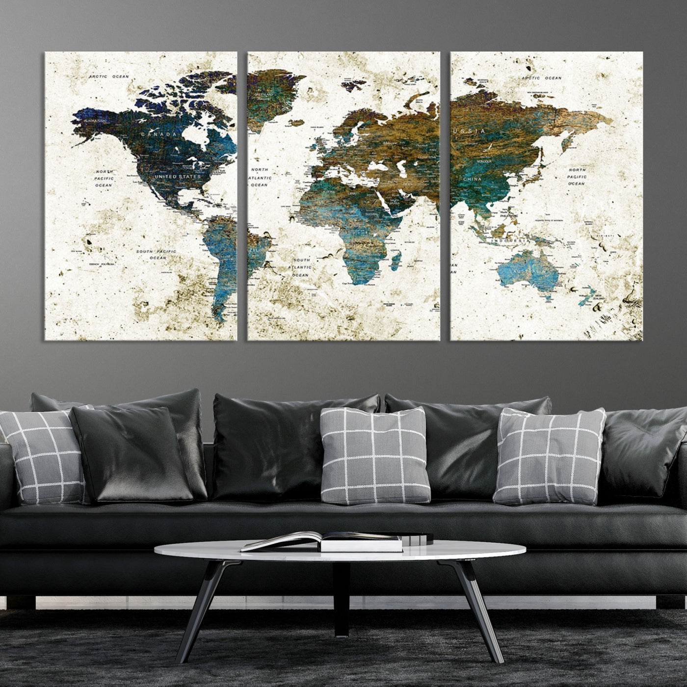 Vintage World Map Wall Art Canvas Print, Framed Rustic Earth Map Art Picture Print, Antique Map Perfect Rustic Vintage Decor Artwork