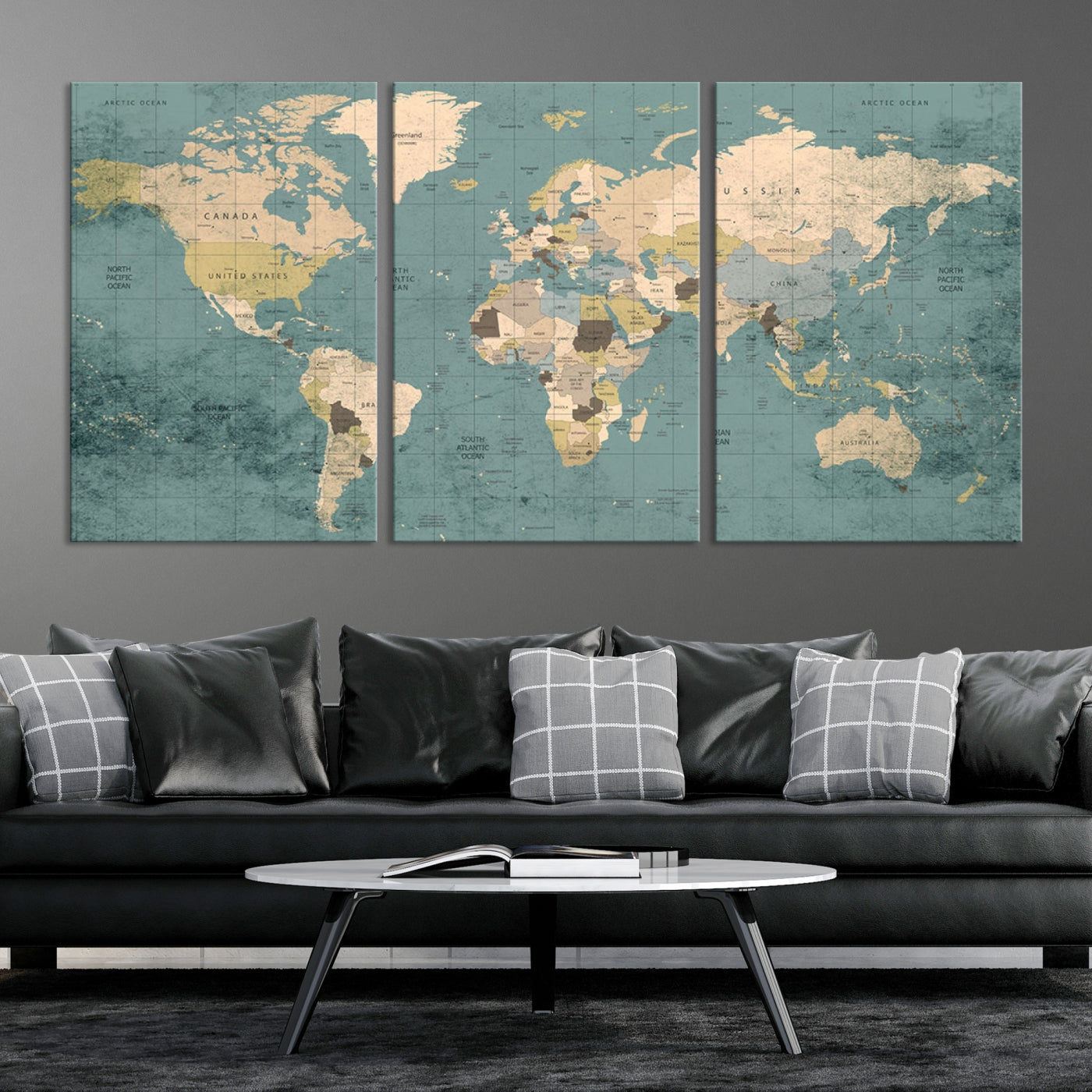 Classic World Map Wall Art Canvas Print, Framed Retro Map Art Picture Print, Vintage Atlas Perfect Rustic Explorer Decor Artwork