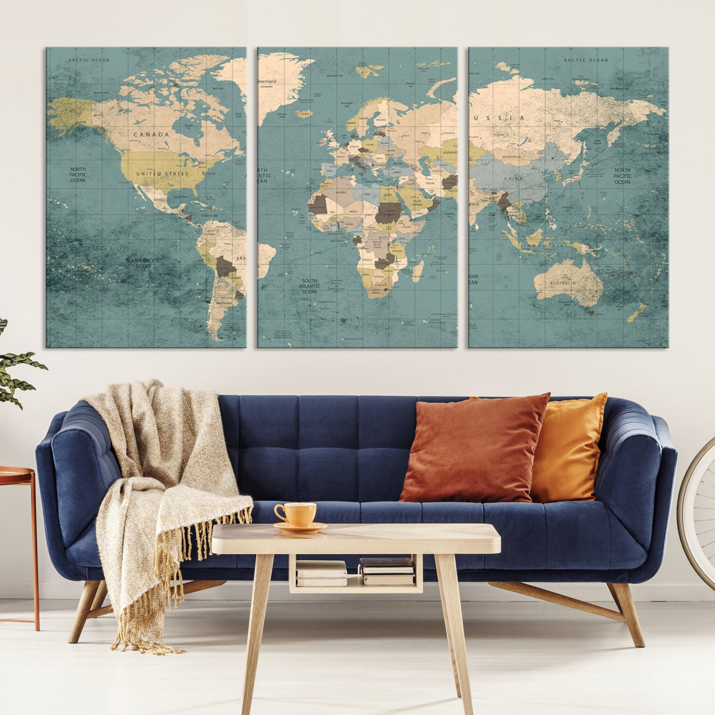 Classic World Map Wall Art Canvas Print, Framed Retro Map Art Picture Print, Vintage Atlas Perfect Rustic Explorer Decor Artwork