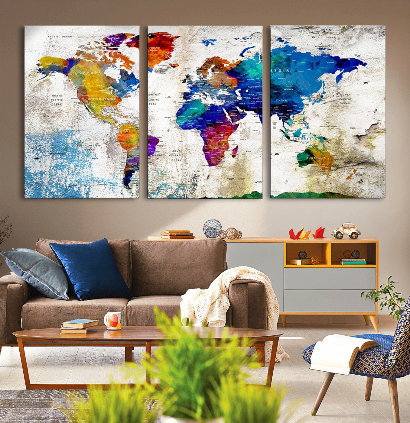 Push Pin World Map Canvas Print – Framed Wall Art for Couples to Track Their Travels – Anniversary Gift or Home Adventure Decor