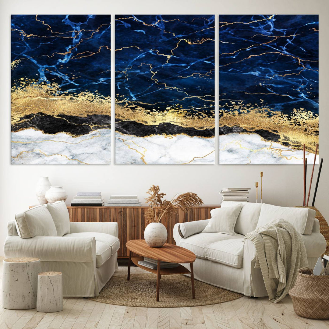 Navy Blue Marble Fluid Effect Wall Art Abstract Canvas Wall Art Print
