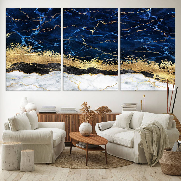 Navy Blue Marble Fluid Effect Wall Art Abstract Canvas Wall Art Print