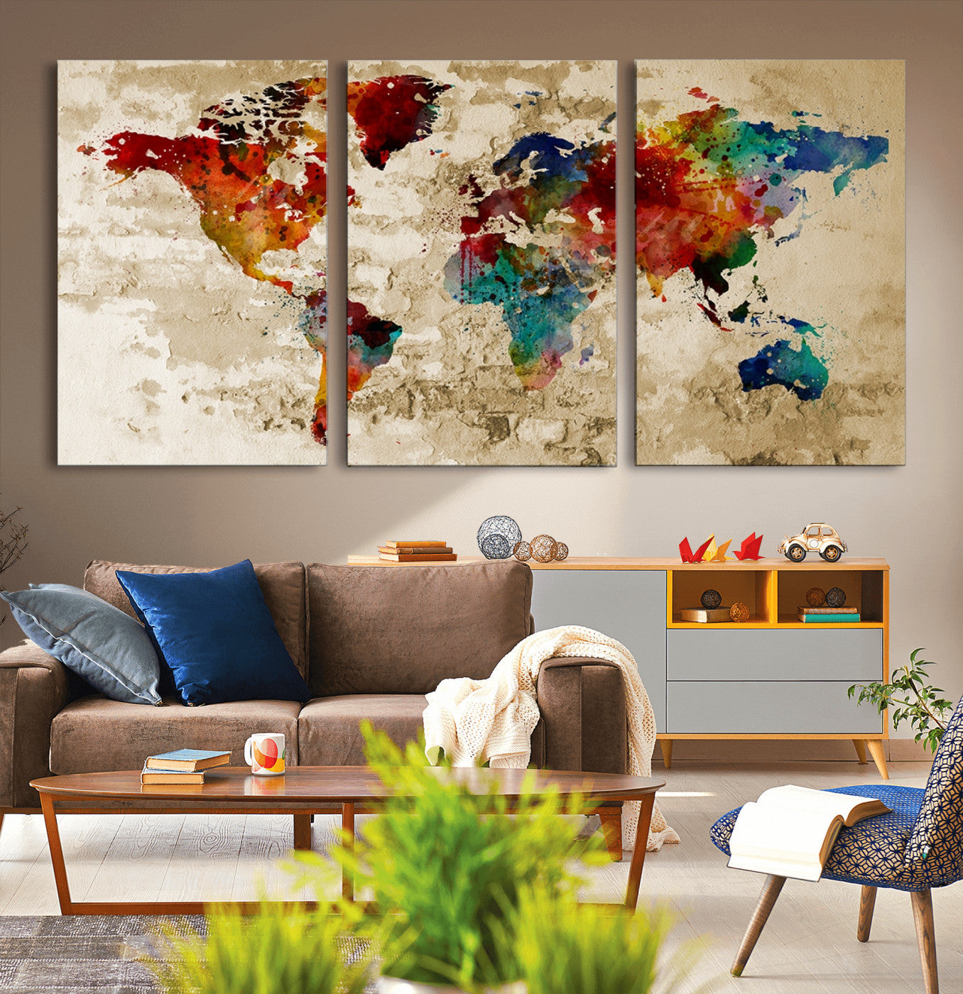 Push Pin World Map Canvas Print – Framed Wall Art for Couples to Track Their Travels – Anniversary Gift or Home Adventure Decor