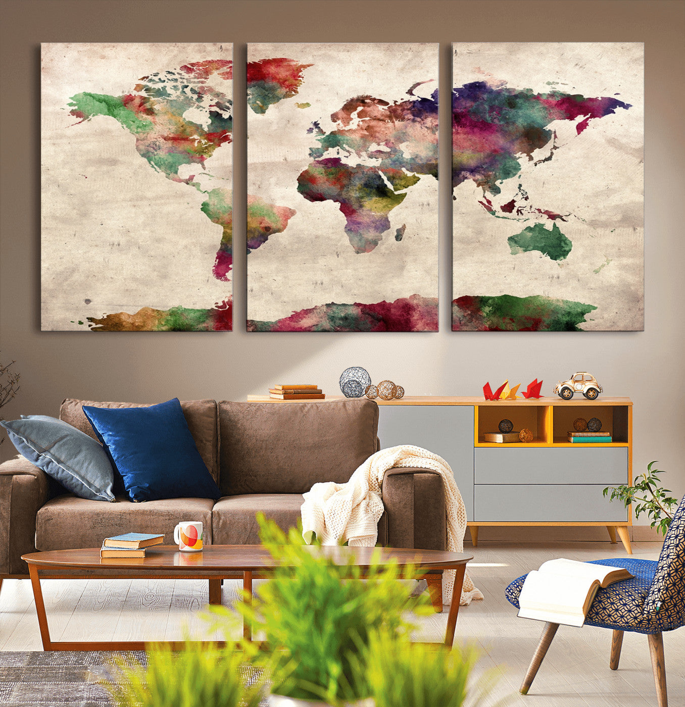 Push Pin World Map Canvas Print – Framed Wall Art for Couples to Track Their Travels – Anniversary Gift or Home Adventure Decor