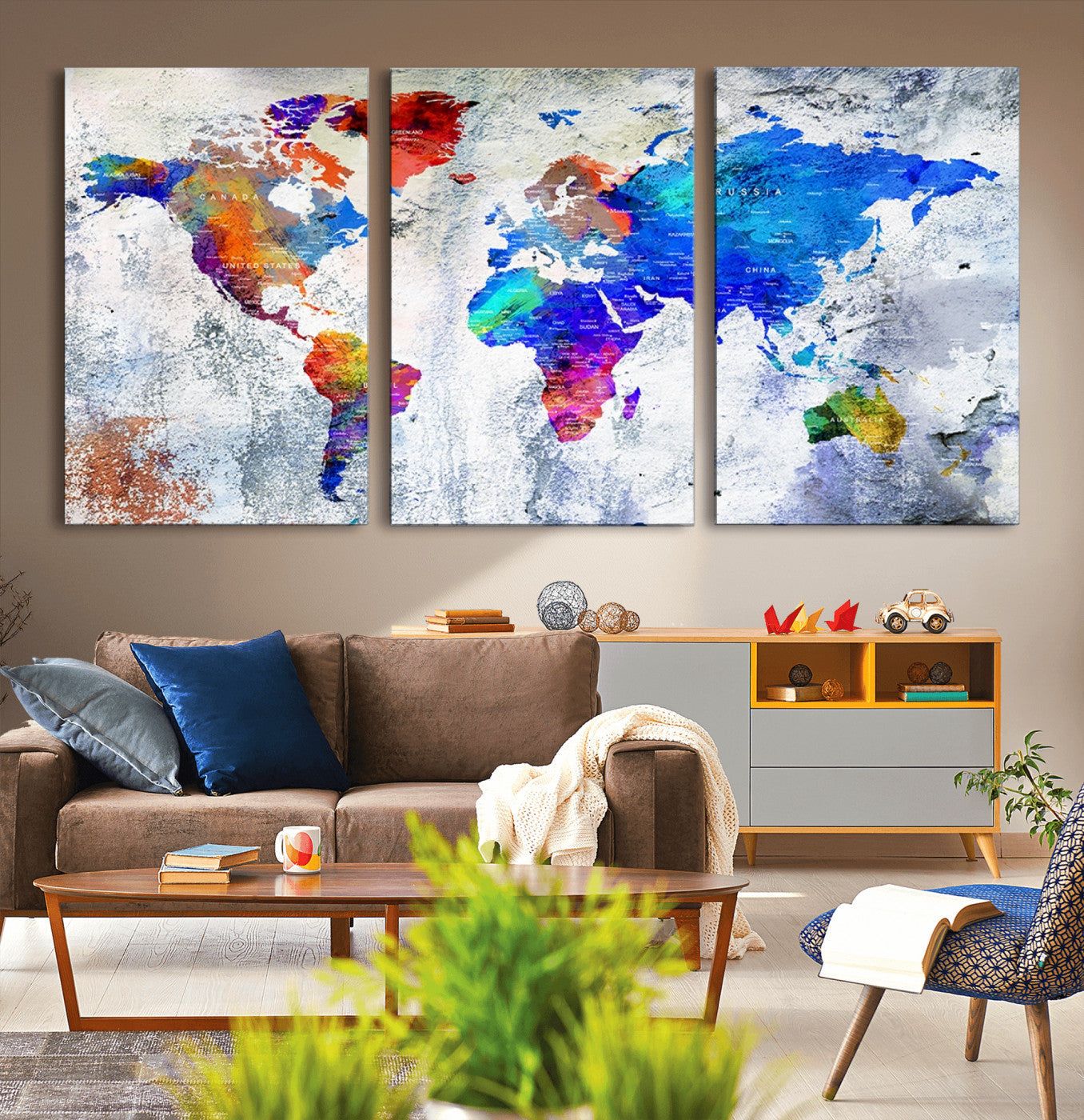 Push Pin World Map Canvas Print – Framed Wall Art for Couples to Track Their Travels – Anniversary Gift or Home Adventure Decor