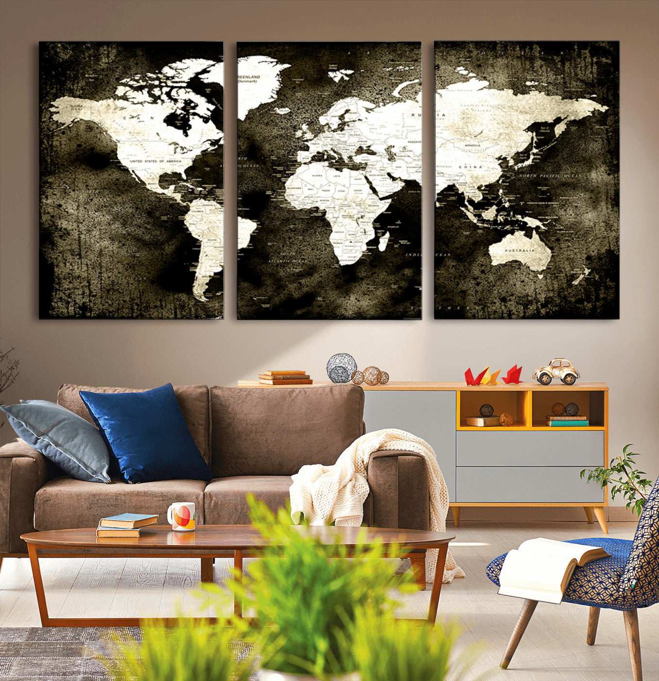 66737-MGV-CV-36X24-Push Pin World Map Canvas Print – Framed Wall Art for Couples to Track Their Travels – Anniversary Gift or Home Adventure Decor