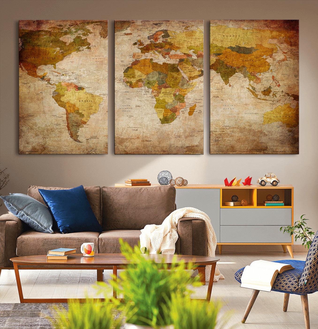 Push Pin World Map Canvas Print – Framed Wall Art for Couples to Track Their Travels – Anniversary Gift or Home Adventure Decor