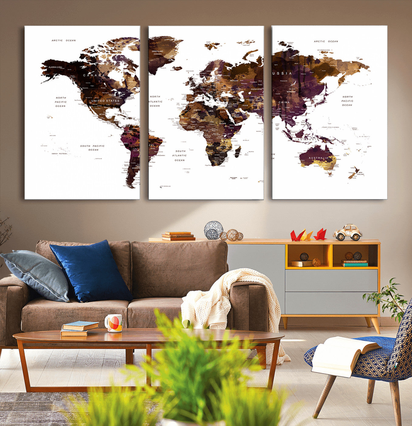 Push Pin World Map Canvas Print – Framed Wall Art for Couples to Track Their Travels – Anniversary Gift or Home Adventure Decor