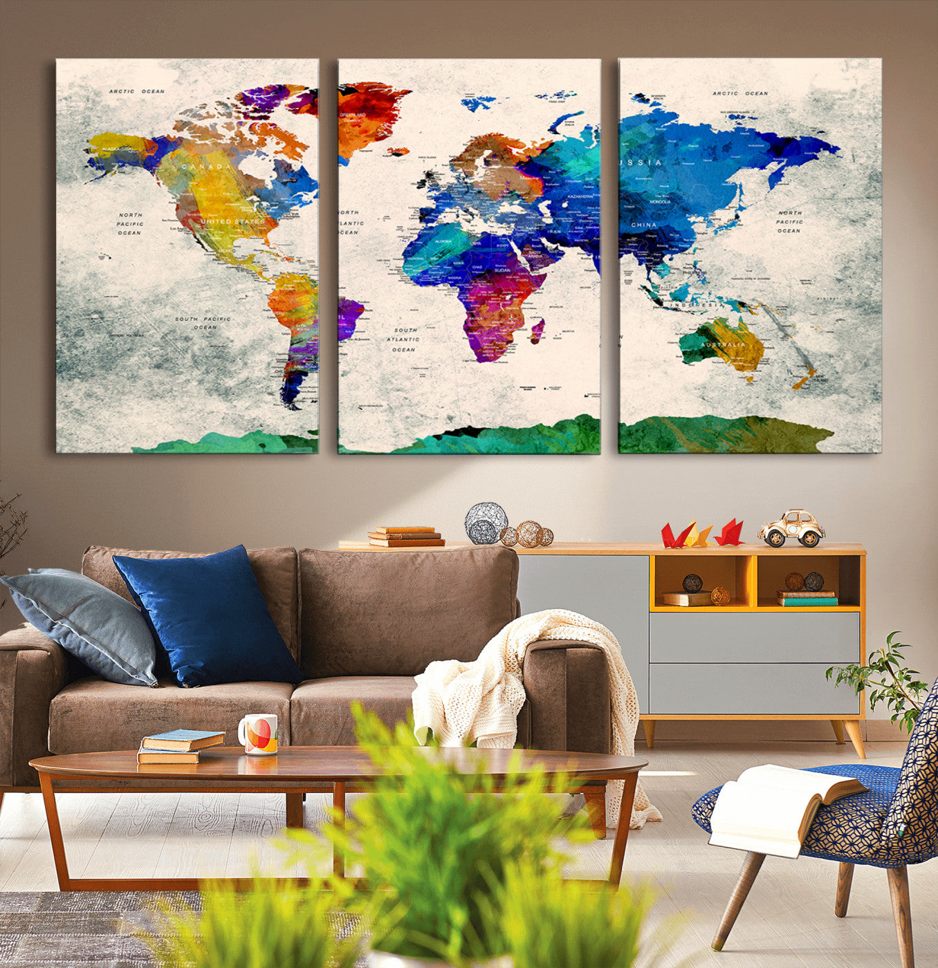 Push Pin World Map Canvas Print – Framed Wall Art for Couples to Track Their Travels – Anniversary Gift or Home Adventure Decor
