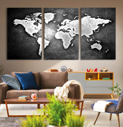 34390-MGV-CV-36X24-World Map Wall Art Canvas Print – Framed Wall Art for Anniversary Gift or Home Adventure Decor