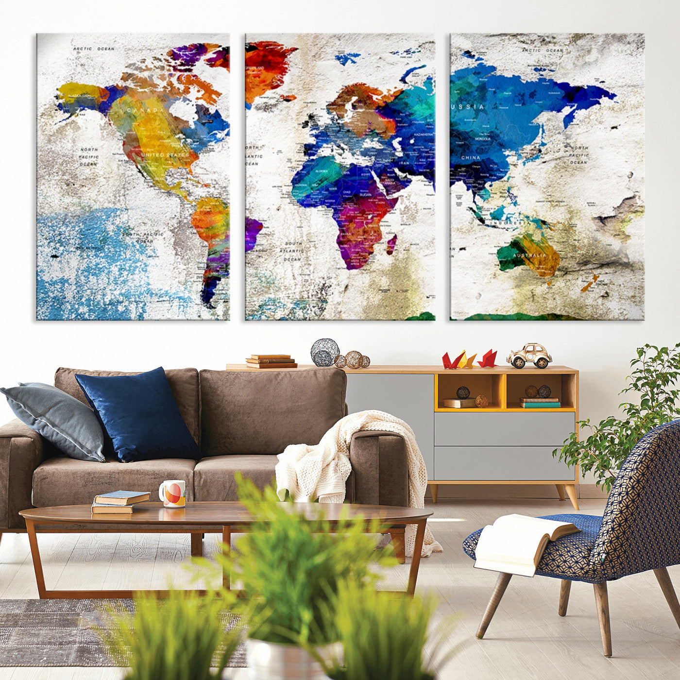Push Pin World Map Canvas Print – Framed Wall Art for Couples to Track Their Travels – Anniversary Gift or Home Adventure Decor