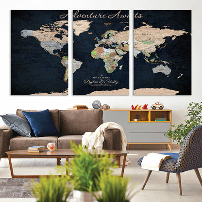 43186793-MGV-CV-30X20-Personalized World Map Print, Customizable Push Pin Framed World Map Print on Canvas - Custom Quote on Map Print