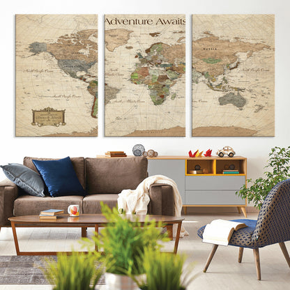 33020399-MGV-CV-30X20-Custom Push Pin World Map Wall Canvas Print – Personalized Travel Tracker with Pins – Framed Custom Quotie Canvas for Home Office Decor