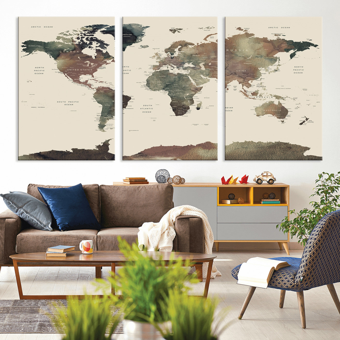 Push Pin World Map Canvas Print – Framed Wall Art for Couples to Track Their Travels – Anniversary Gift or Home Adventure Decor