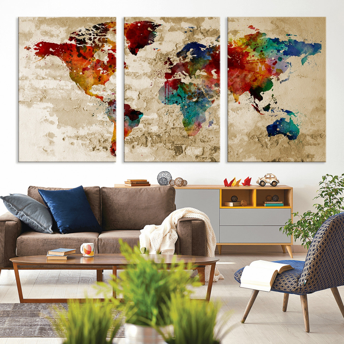 Push Pin World Map Canvas Print – Framed Wall Art for Couples to Track Their Travels – Anniversary Gift or Home Adventure Decor