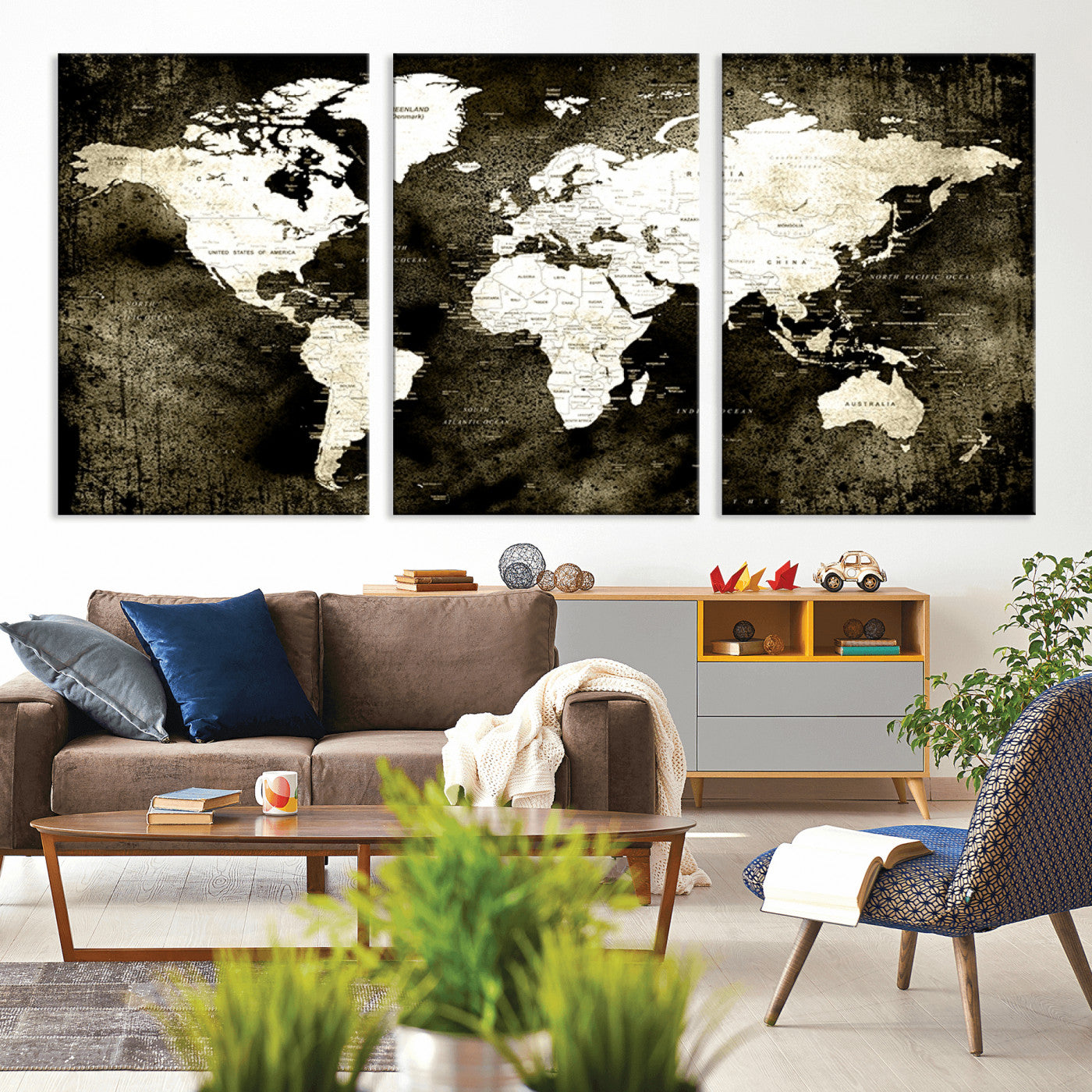 66737-MGV-CV-36X24-Push Pin World Map Canvas Print – Framed Wall Art for Couples to Track Their Travels – Anniversary Gift or Home Adventure Decor