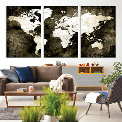 66737-MGV-CV-36X24-Push Pin World Map Canvas Print – Framed Wall Art for Couples to Track Their Travels – Anniversary Gift or Home Adventure Decor