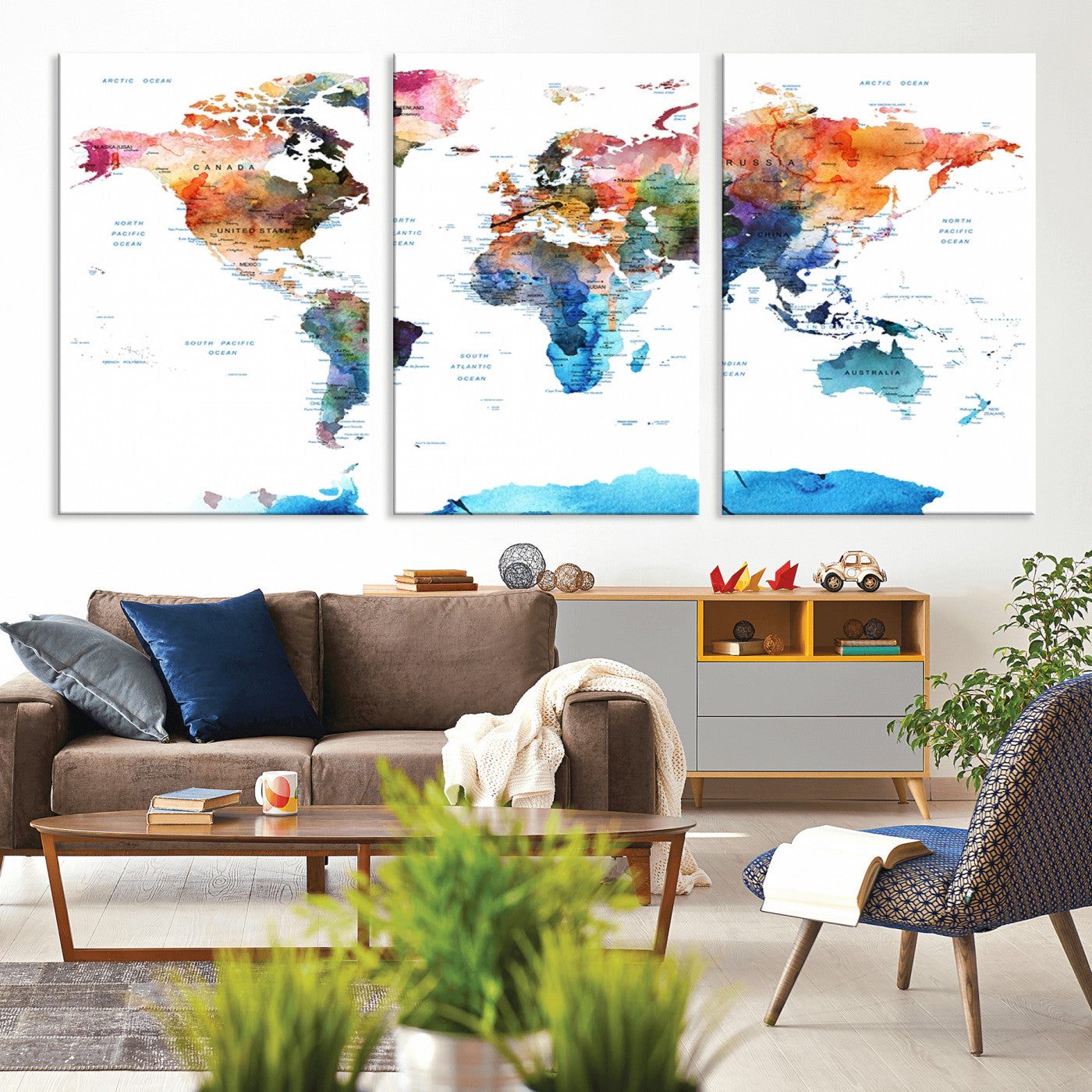 Push Pin World Map Canvas Print – Framed Wall Art for Couples to Track Their Travels – Anniversary Gift or Home Adventure Decor