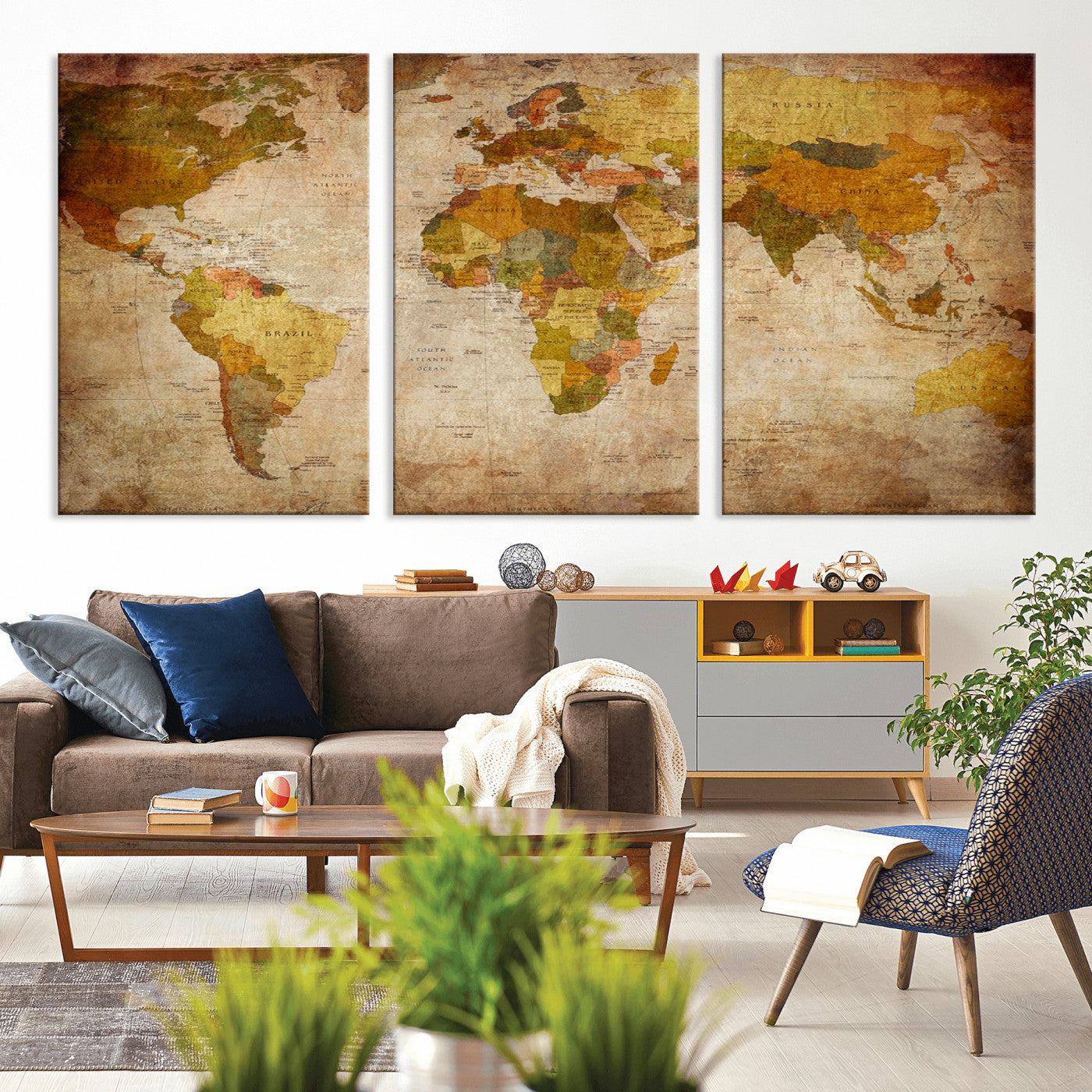 Push Pin World Map Canvas Print – Framed Wall Art for Couples to Track Their Travels – Anniversary Gift or Home Adventure Decor