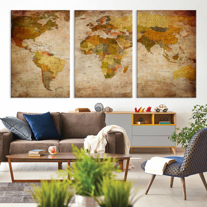 Push Pin World Map Canvas Print – Framed Wall Art for Couples to Track Their Travels – Anniversary Gift or Home Adventure Decor