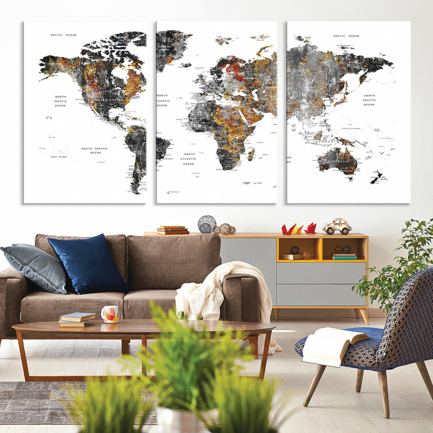 Push Pin World Map Canvas Print – Framed Wall Art for Couples to Track Their Travels – Anniversary Gift or Home Adventure Decor