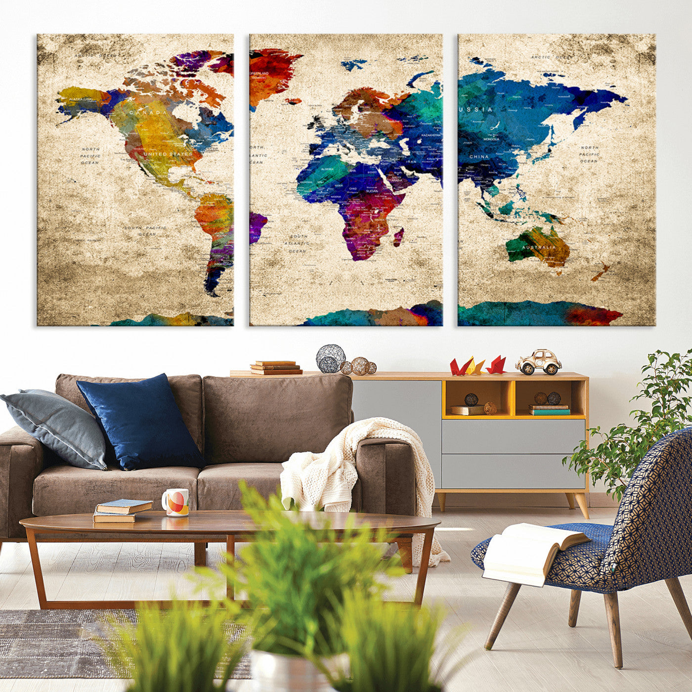 Push Pin World Map Canvas Print – Framed Wall Art for Couples to Track Their Travels – Anniversary Gift or Home Adventure Decor