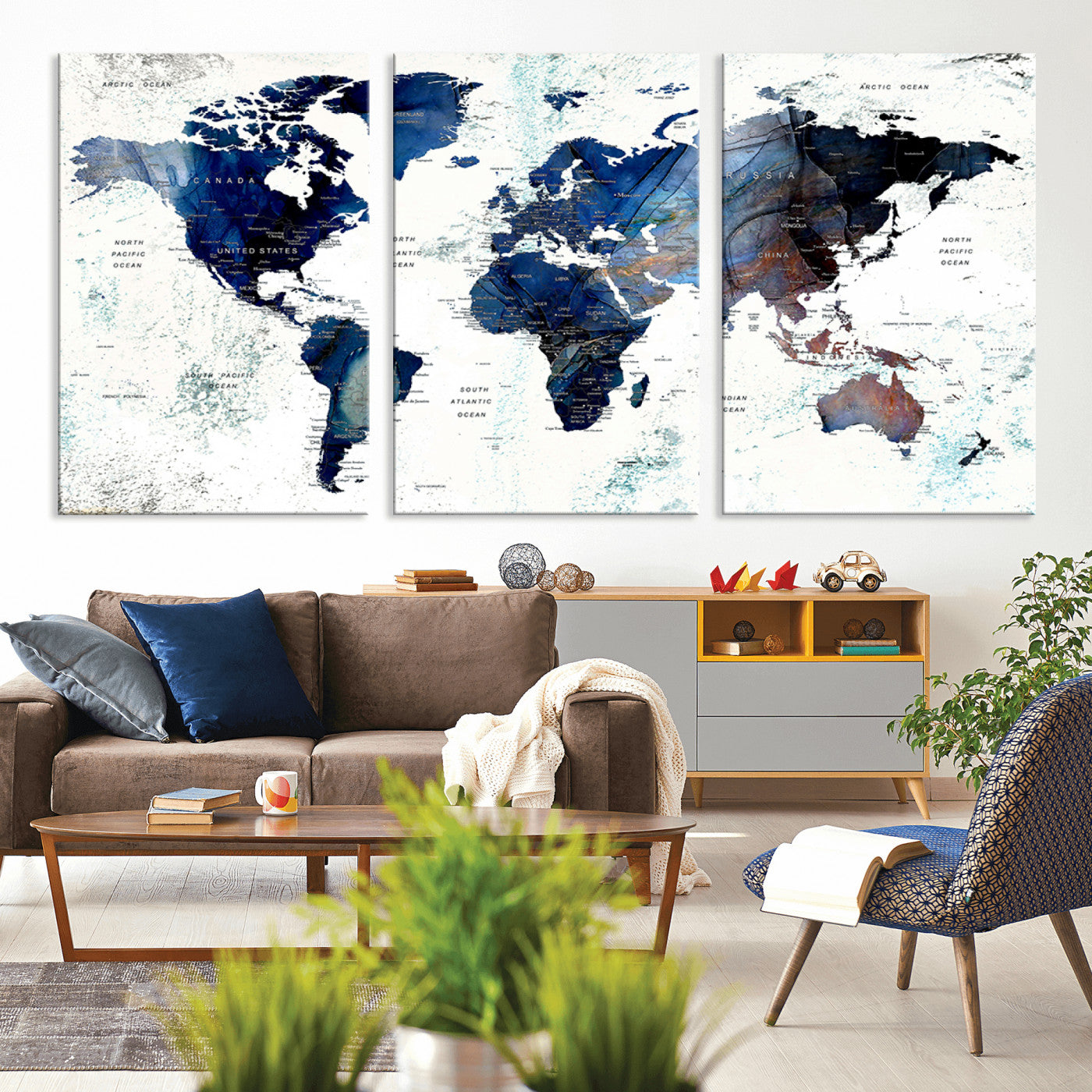Push Pin World Map Canvas Print – Framed Wall Art for Couples to Track Their Travels – Anniversary Gift or Home Adventure Decor